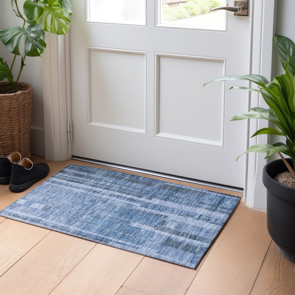 Machine Washable Indoor/ Outdoor Modern Stripes Chantille Rug