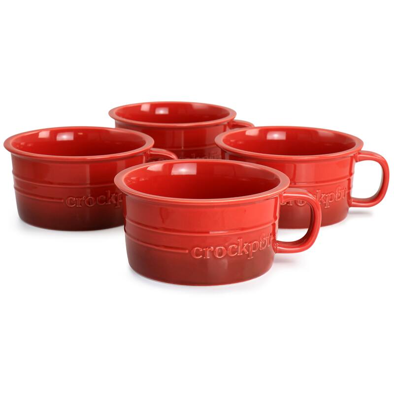 Crock Pot Appleton 24oz Stoneware 4 Piece Soup Mug Set in Gradient Red
