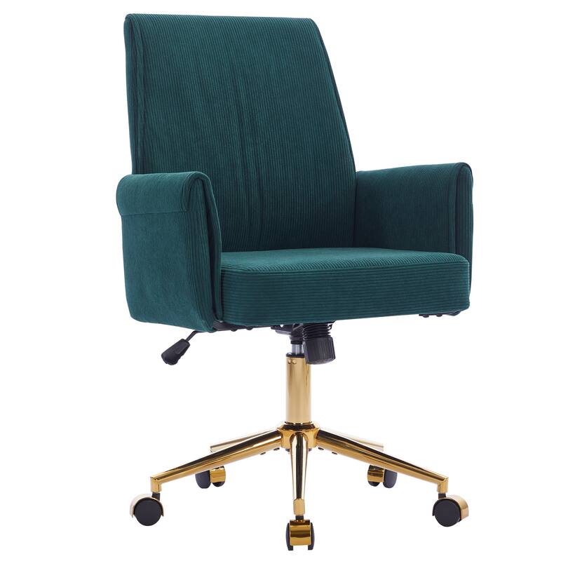 Corduroy Swivel Office Chair with Wheels, Ergonomic High Back Task Chair, Upholstered Accent Chair with Adjustable Height