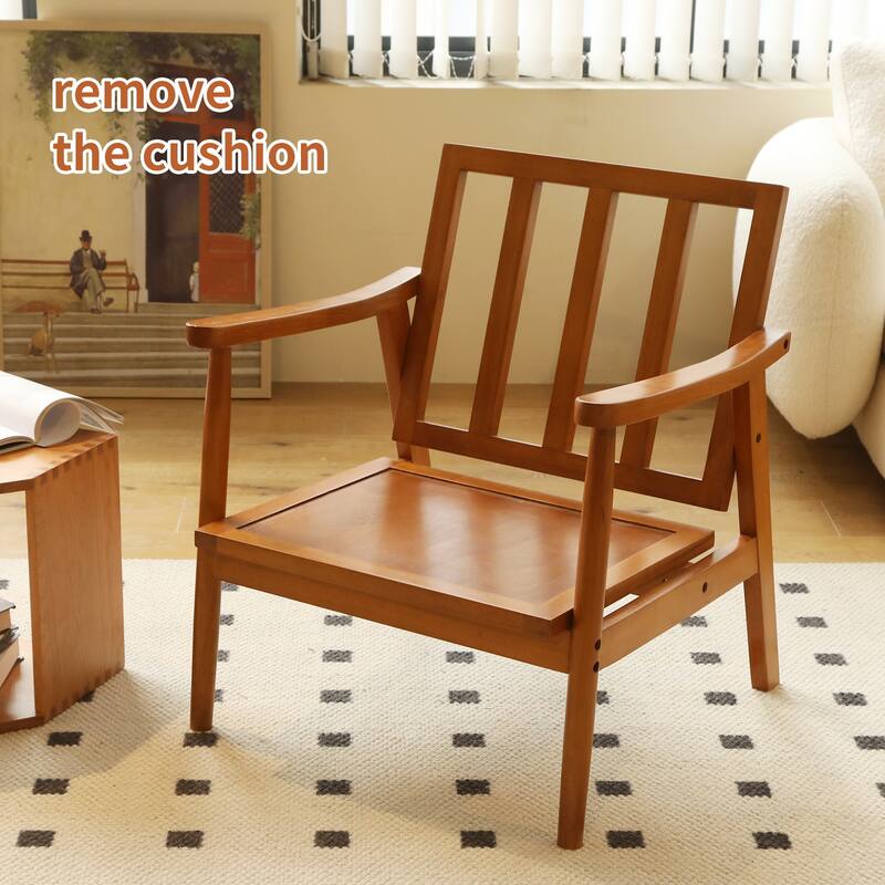 Accent Chair with Solid Wood Frame, Living Room Chair with Soft Fabric Cushion, Cozy Bedroom Chair, Comfy Armless Reading Chair