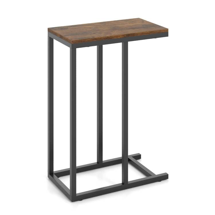 Metal Frame C End Table for Living Room Bedroom or Small Space - Rustic-Brown-Black
