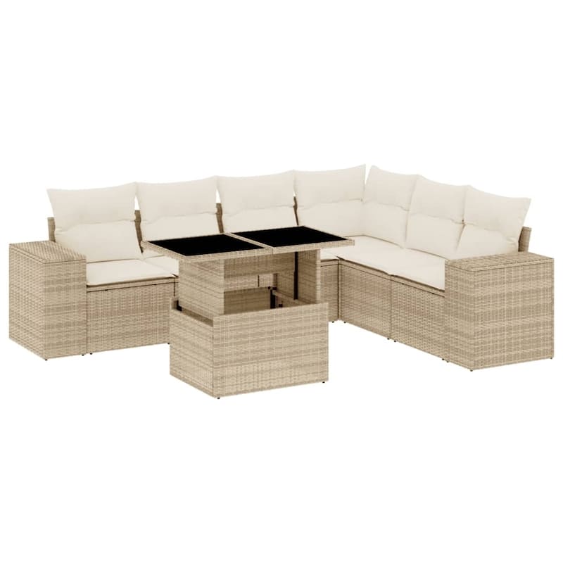 vidaXL Patio Sofa Set with Cushions Outdoor Furniture 7 Piece Poly Rattan