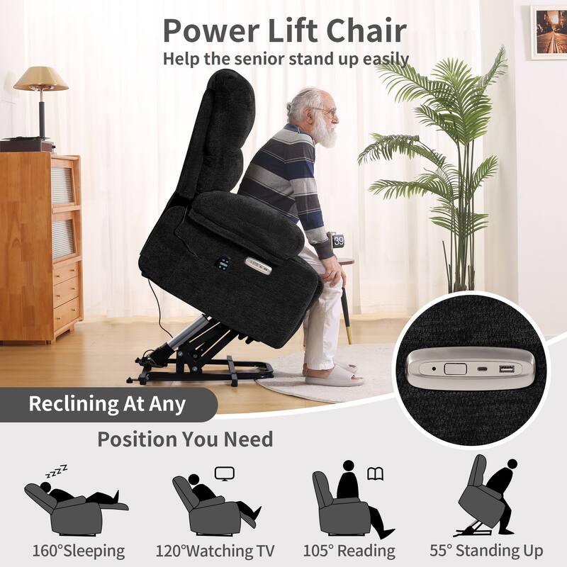 Power Lift Recliner Chair, Oversized Shell Backrest Reclining Chair with Massage & Heat for Elderly