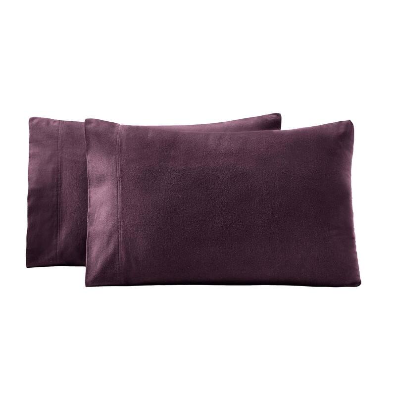 Superior Solid Flannel Cotton Fuzzy Pillowcases, Set of 2