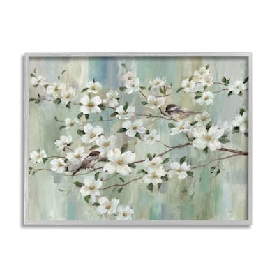 Stupell Delicate Cherry Blossom Flowers Perched Birds Classic Painting Framed Wall Art, Design by Nan
