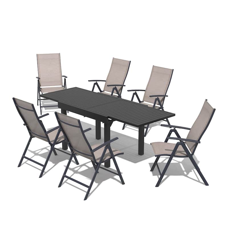 5/7-Piece Outdoor Dining Set Aluminum Expandable Dining Table and Adjustable Folding Chairs
