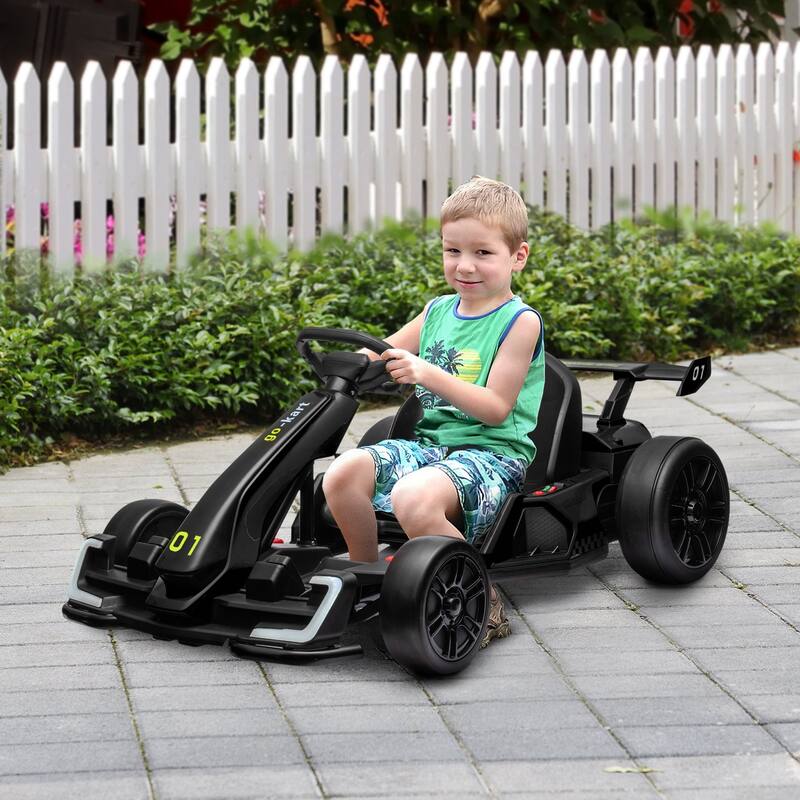 24V Electric Go Kart with Adjustable Seat, 7.5 MPH Drifting Ride-On Toy for Kids Aged 6-12, Music & Lights