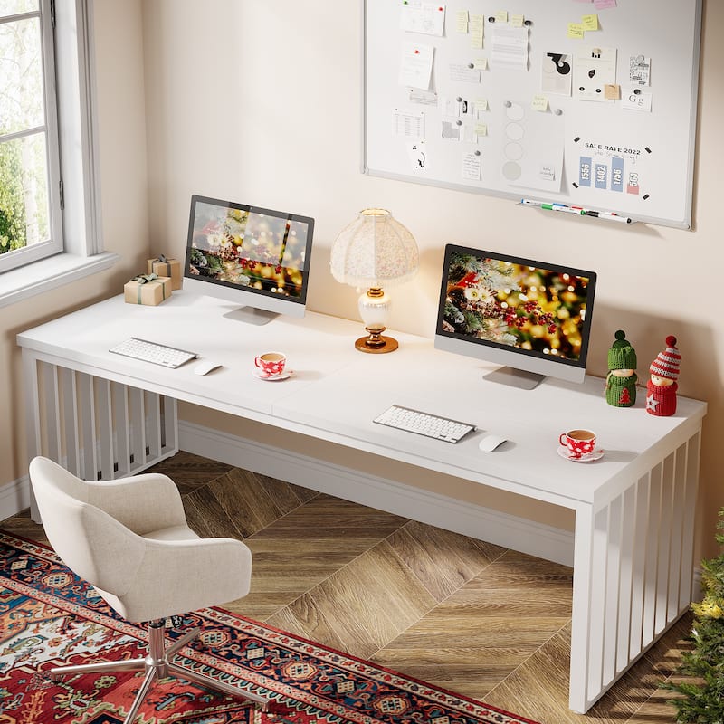 78.7-Inch 2 Person Computer Desk, Wood Writing Executive Desk for Home Office - White