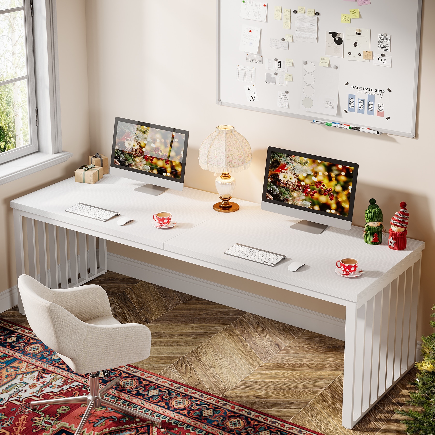 78.7-Inch 2 Person Computer Desk, Wood Writing Executive Desk for Home Office
