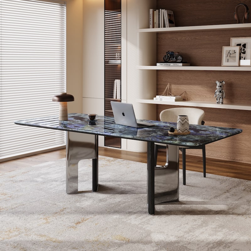 79” Modern Desk – Faux Marble Top & Solid Wood Legs For Office/study