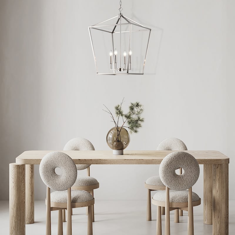 Brushed Nickel 4-Light Lantern Pendant 20 in. with Sleeve - Brushed Nickel - 20 in. W x 20 in. D x 28.5 in. H