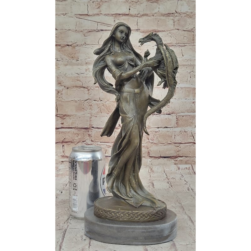 Khaleesi Daenerys Game Of Thrones Girl W/ Dragon Bronze Statue Sculpture Figure 14 Inches X 6 Inches