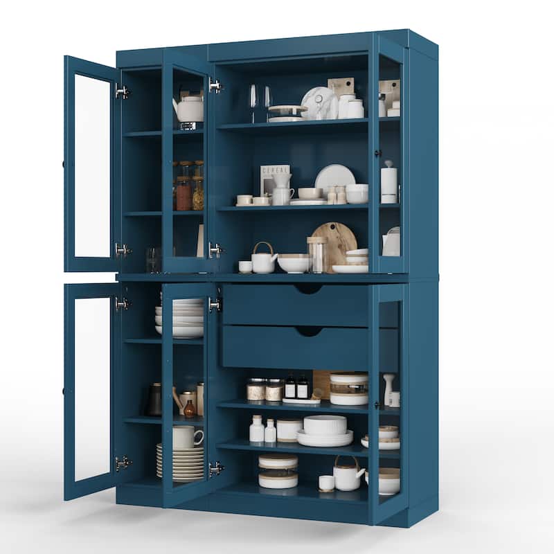Palace Imports 100% Solid Wood 48.5" Pantry China Cabinet with Clear Glass Doors, 2-Drawers and Adjustable Shelves