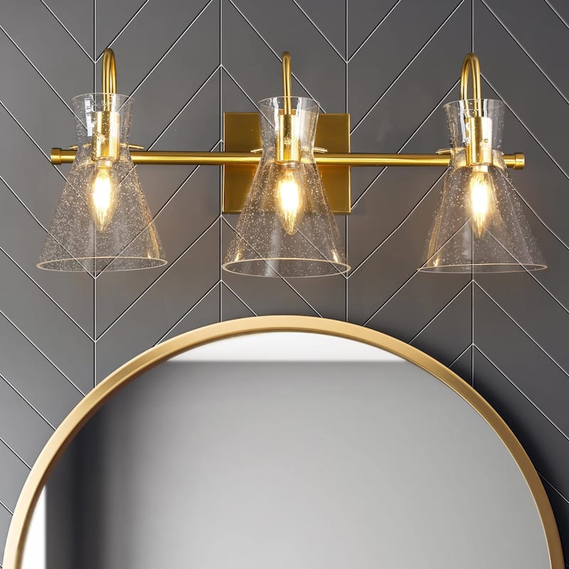 Liniya Modern 22'' Bathroom Vanity Light Brass Gold Wall Sconces Horn Seeded Glass Dimmable