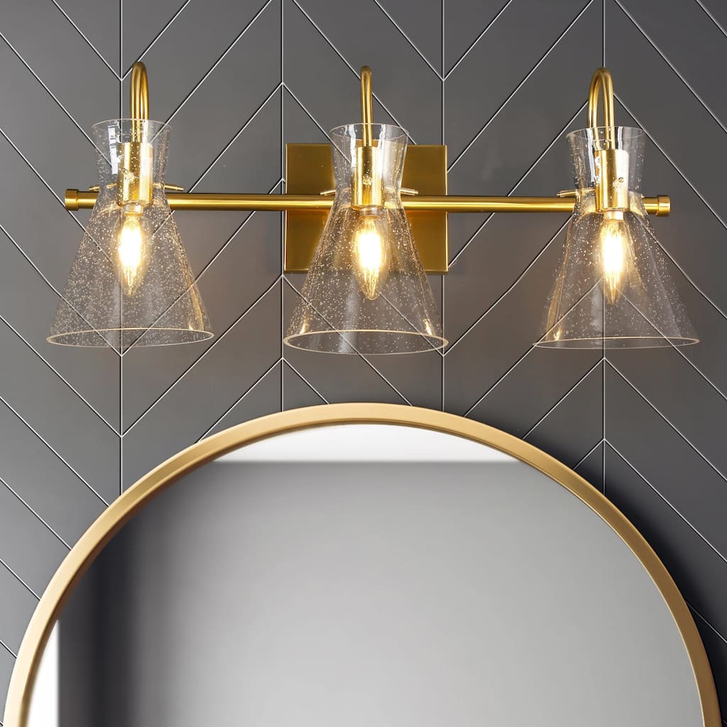 Liniya Modern 22'' Bathroom Vanity Light Brass Gold Wall Sconces Horn Seeded Glass Dimmable