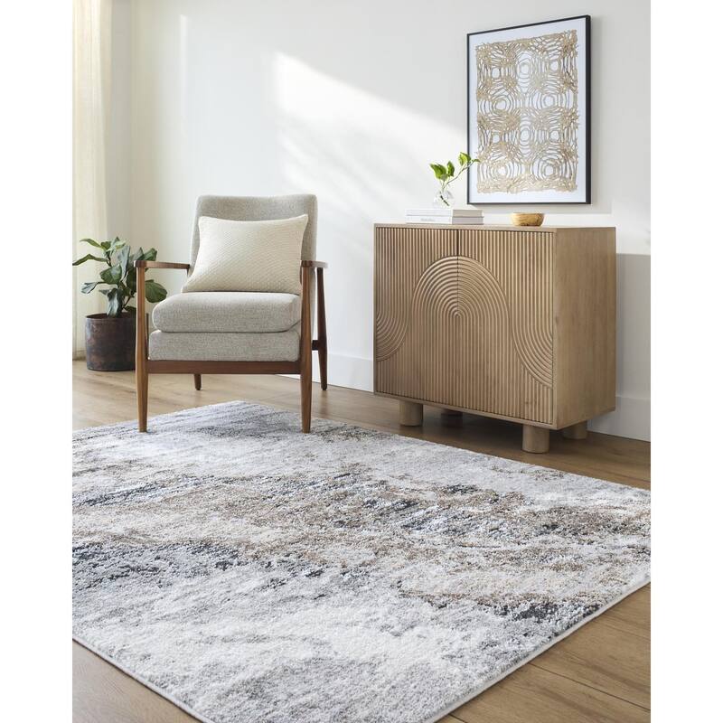 Livabliss Modern & Contemporary Andorra Plus Abstract Area Rug - 5'3" x 7'3" - Grey/Brown