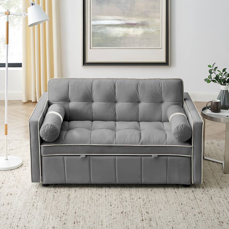 Velvet Sofa Bed with Adjustable Back and Storage Pockets, Multifunctional Sleeper Sofa