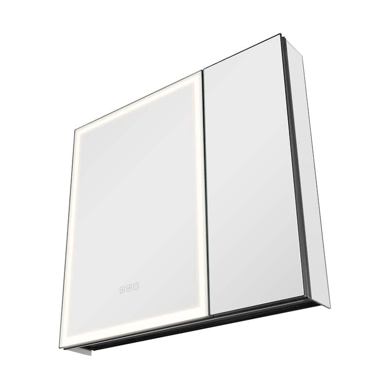 Wall Mount LED Lighted Bathroom Mirror Cabinet with Anti-Fog and Dimmable Built-In Socket - 29.9” x 4.9” x 27.9”