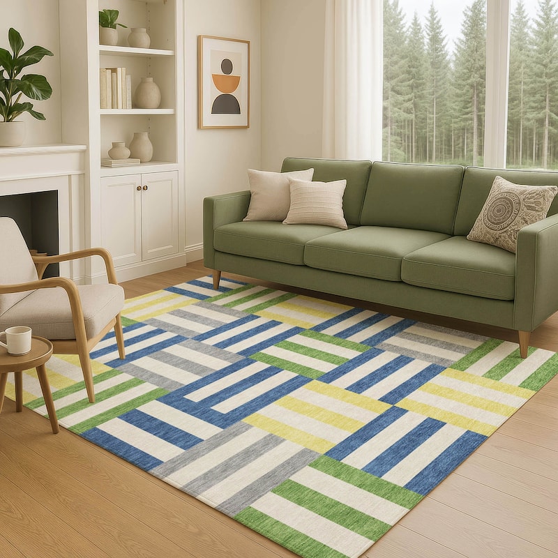 Machine Washable Indoor/ Outdoor Modern Hatch Chantille Rug