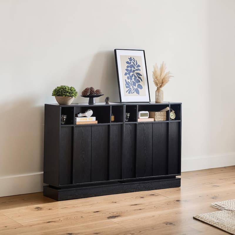 Farmhouse Fluted Sideboard Cabinet with Adjustable Shelves, Buffet Storage Cabinet with Doors