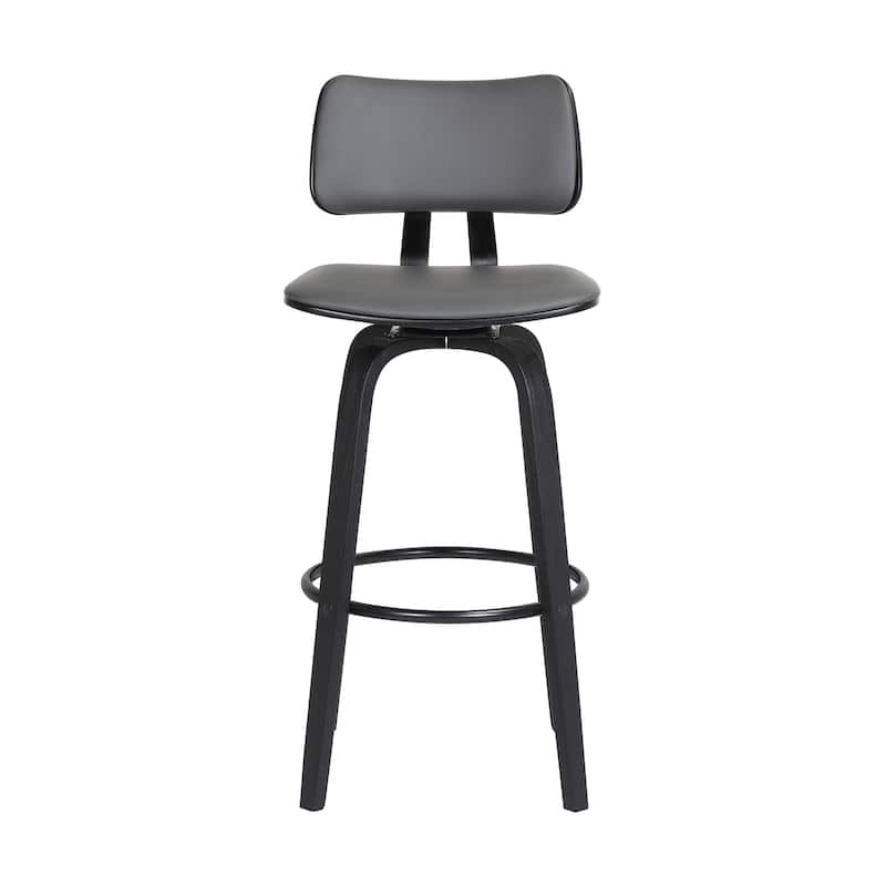 26" Gray And Black Faux Leather Swivel Low Back Counter Height Bar Chair