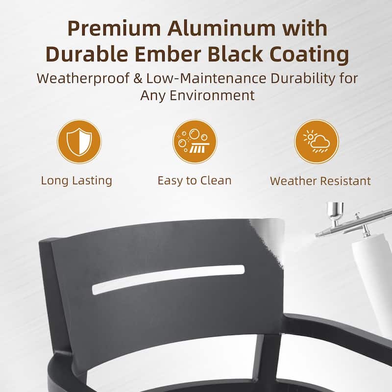 5-Piece Outdoor Aluminum Square Dining Set with Sintered Stone Top, 4 Chairs, Sunbrella Fabric