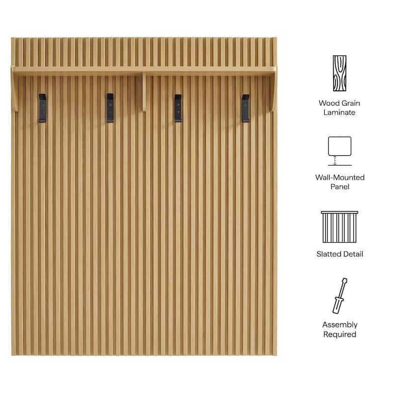 Render Fluted Coat Rack Panel With Shelf