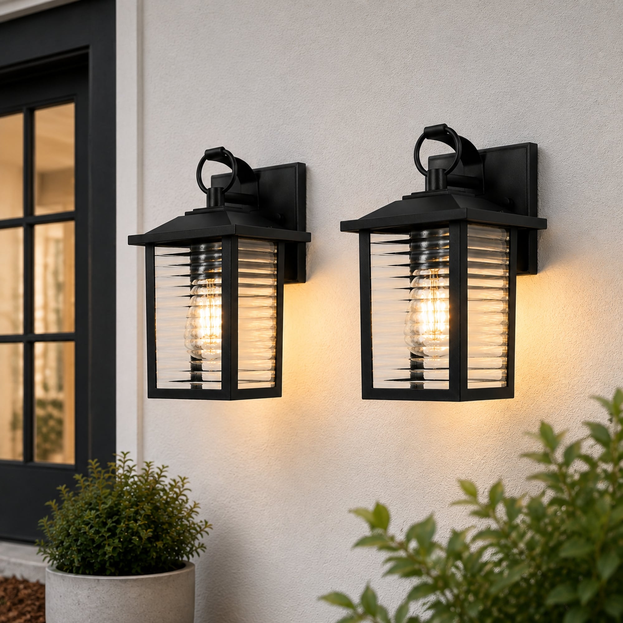 11 in. Sand Black 1-Light Outdoor Wall Lantern Sconce with Clear Glass Shade