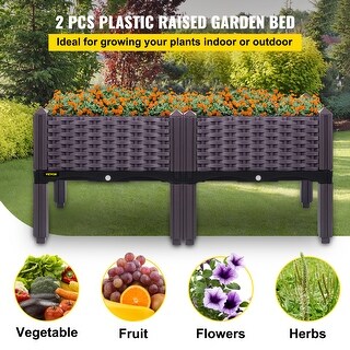 VEVOR Plastic Raised Garden Bed 2Pcs Planter Grow Box 9.1" H Self-Watering Elevated w/Legs for Flowers Vegetables Indoor/Outdoor