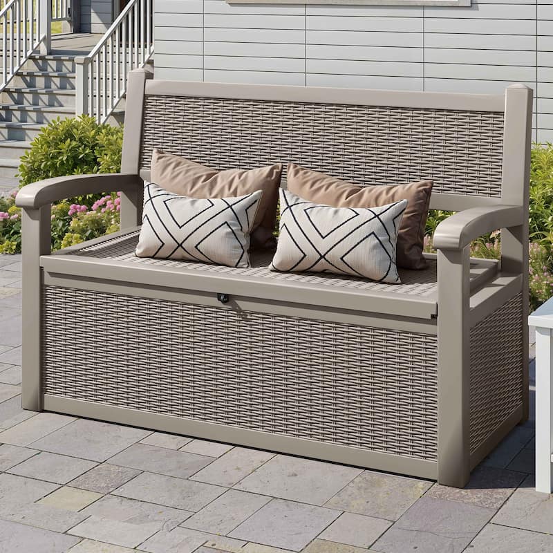 70 Gallon Storage Bench Deck Box for Patio Cushions, Garden Tools and Pool Supplies - 70 Gal - Brown