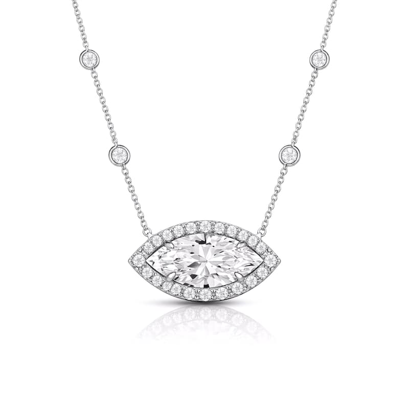 Auriya 14K Gold Lab Grown Marquise Diamond Halo Pendant with Bezel Necklace 1.00 to 5.00 ct. tw. (F-G VS) - White - 5.51ct. tw.