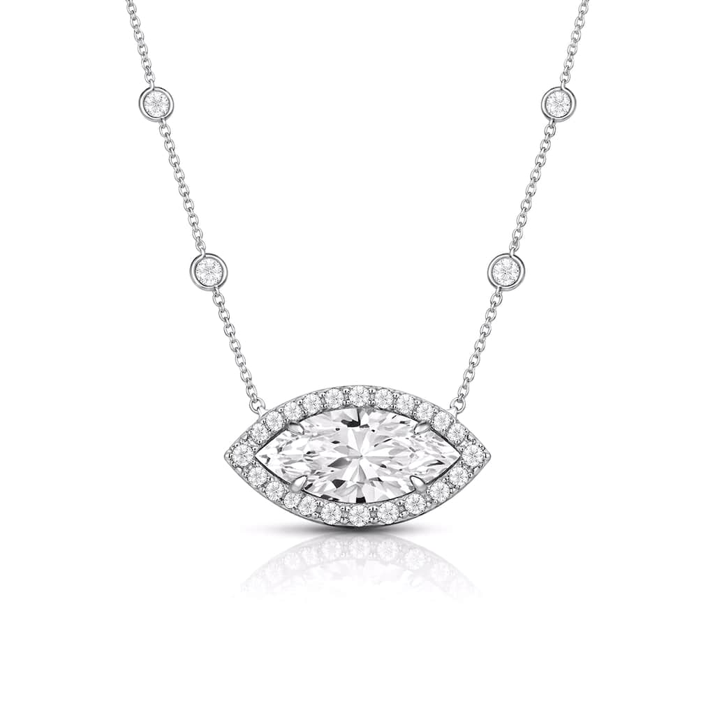 Auriya 14K Gold Lab Grown Marquise Diamond Halo Pendant with Bezel Necklace 1.00 to 5.00 ct. tw. (F-G VS)
