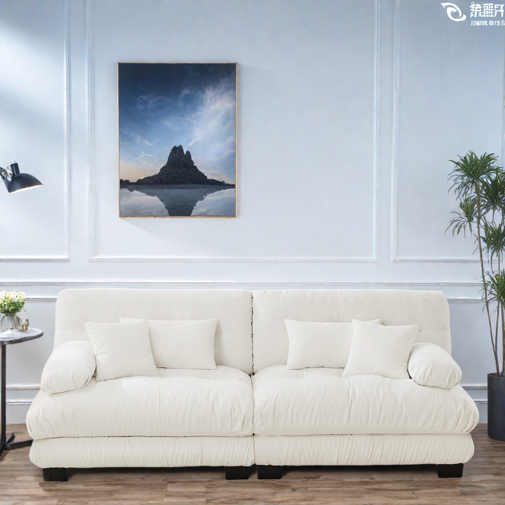 94.4" Chenille 3-Seat Sofa with Round Bolster Armrests, Deep Seat Cushions for Living Room