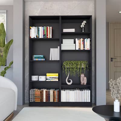 FM FURNITURE Sutton 2 Piece Living Room Set with Sutton Bookcase + Sutton 4 Shelves Bookcase, Black