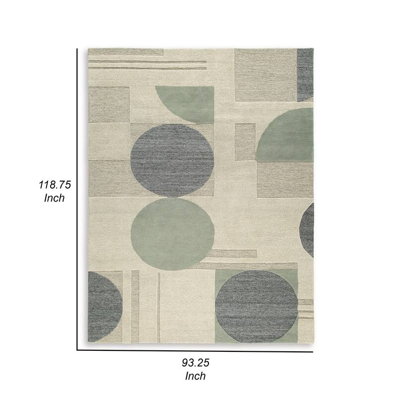 Laen 8 x 10 Large Area Rug, Hand Tufted Geometric Shapes, Gray Wool - 8 x 10