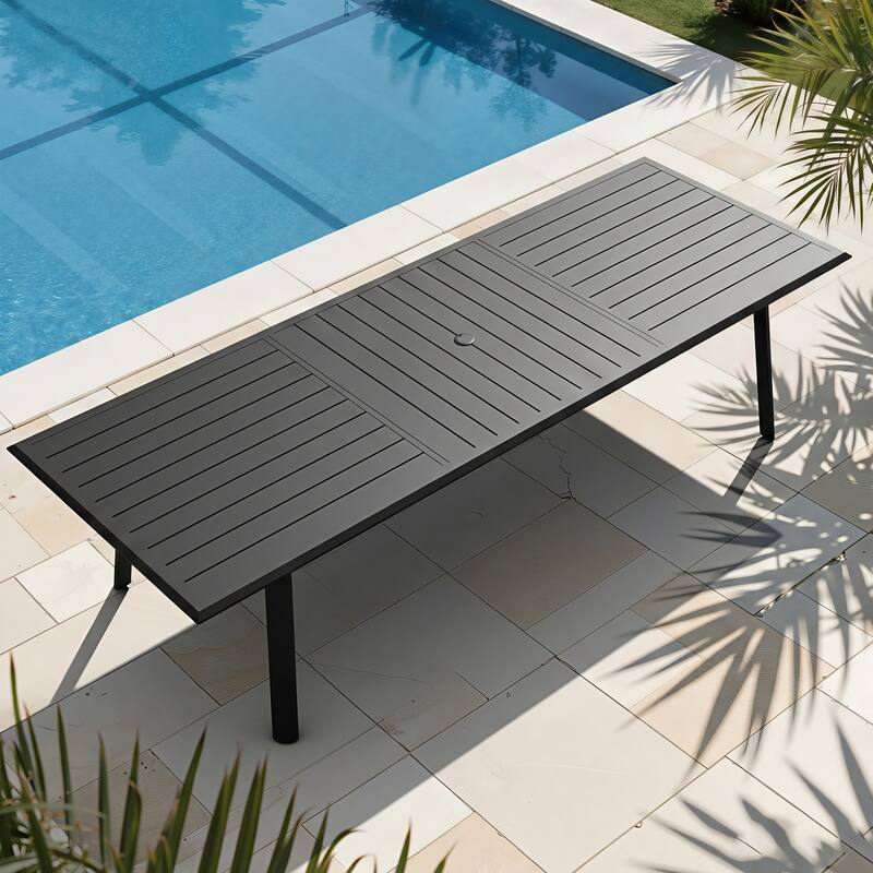 Outdoor All-Aluminum Dining Table with Umbrella Hole for 6-12 Person