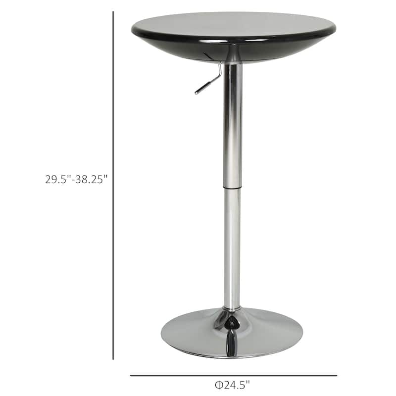 HOMCOM Round Cocktail Bar Table Metal Base Tall Bistro Pub Desk Adjustable Counter Height Black Silver