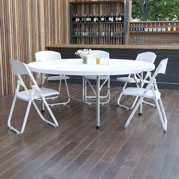 6 Foot Round Bi Fold Plastic Event Folding Table with Handle On