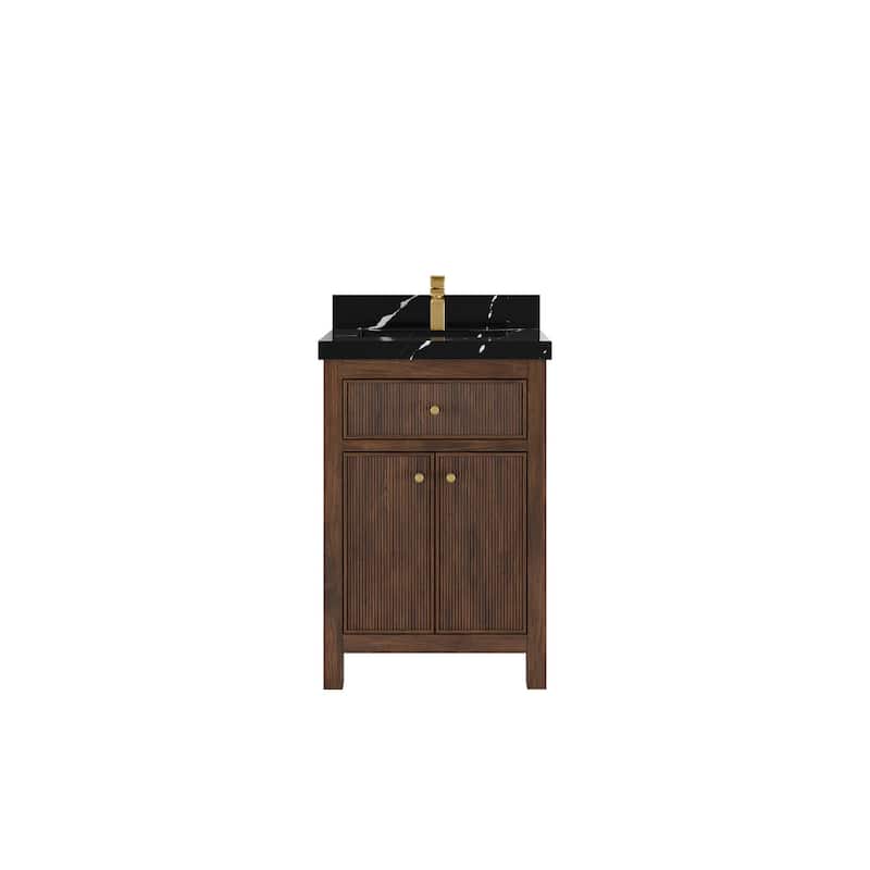 Willow Collections 24 x 22 Sonoma Teak Wood Single Bowl Sink Bathroom Vanity in Golden Teak with Countertop