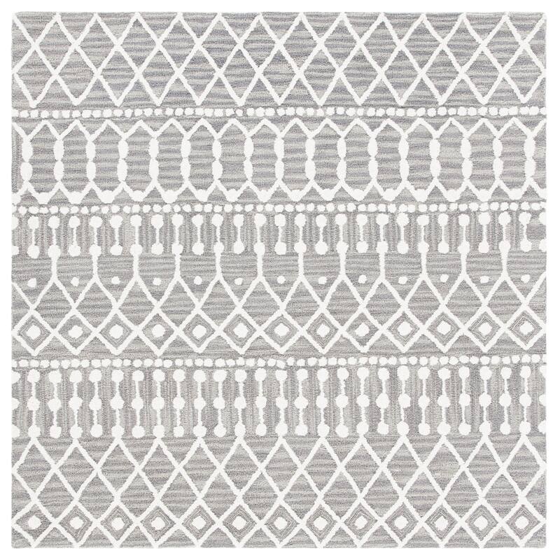 SAFAVIEH Handmade Blossom Orit Moroccan Wool Rug - 6' Square - Grey/Ivory