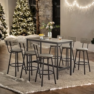 Industrial Pub High Dining Table Set with PU Leather Bar Stools