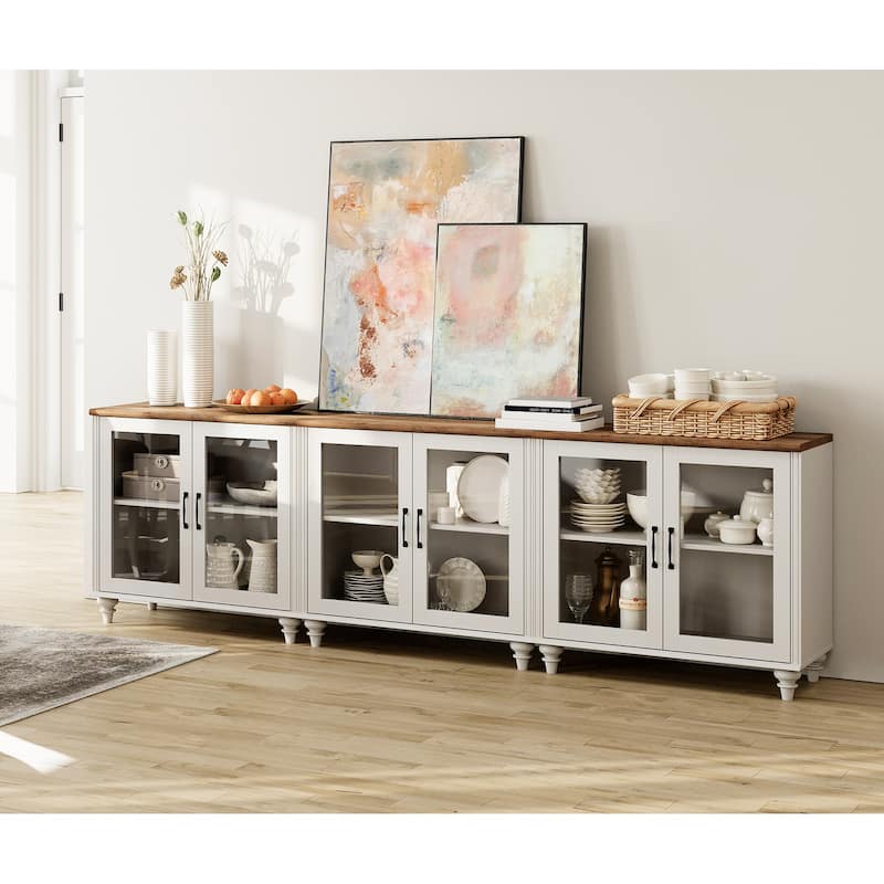 TV Stand with Glass Doors, TV Console Table TV Cabinet