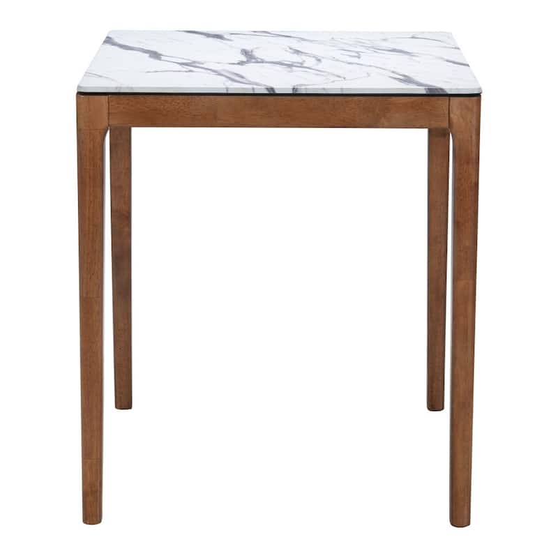 HomeRoots 32" White and Natural Faux Marble and Solid Wood Square Bar Table - 32.00 in. x 36.20 in. x 32.00 in.