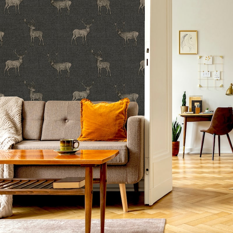 Arthouse Hank Charcoal Stag Wallpaper