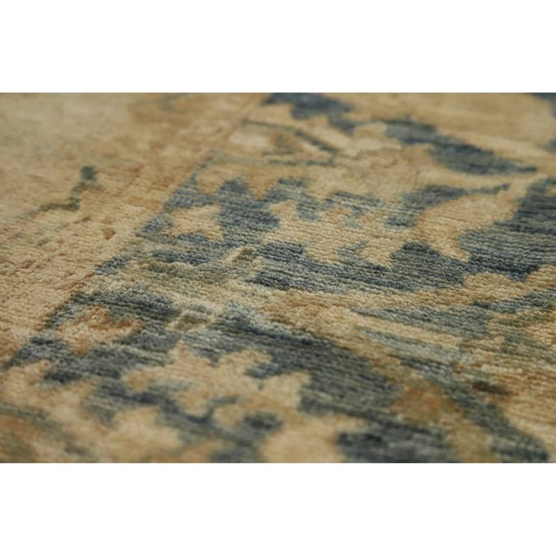 Blue Oushak Turkish Runner Rug Handmade Vegetable Dye Wool Carpet - 3'0"x 10'0"