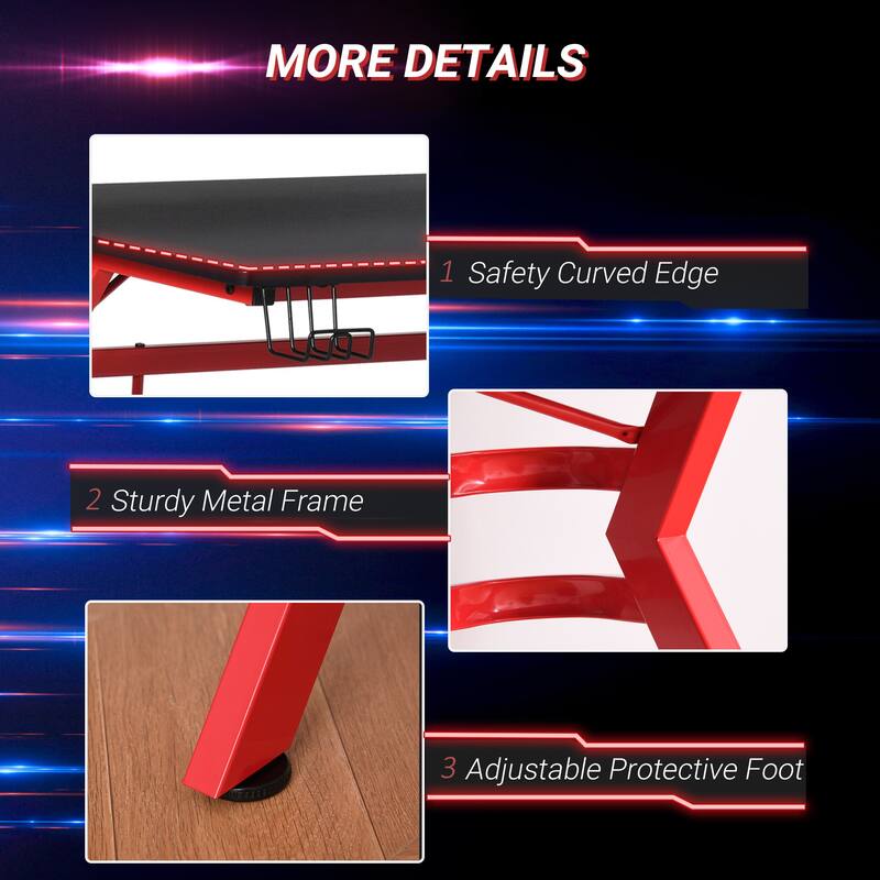 HOMCOM 47" Gaming Desk Computer Table for Home Office with Headphone Hook, Cup Holder, and Controller Rack, Red/Black