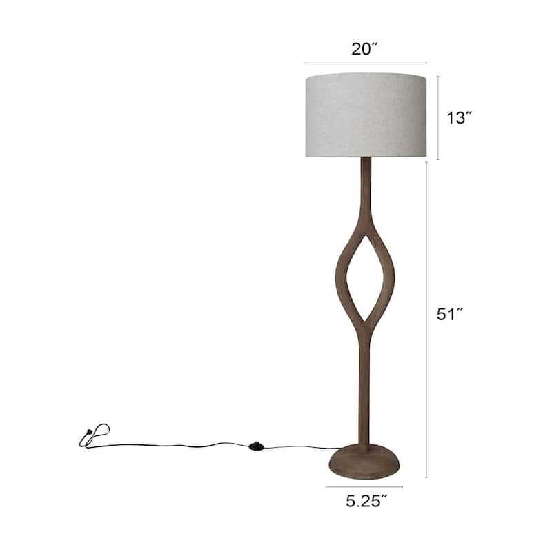Mango Wood Floor Lamp with Open Base, Cotton Shade and Inline Switch