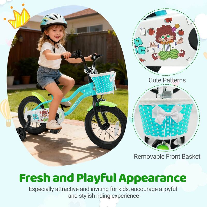 Costway 12”/14”/16”/18” Kids Bike with Training Wheels, Basket, Hand & - See Details