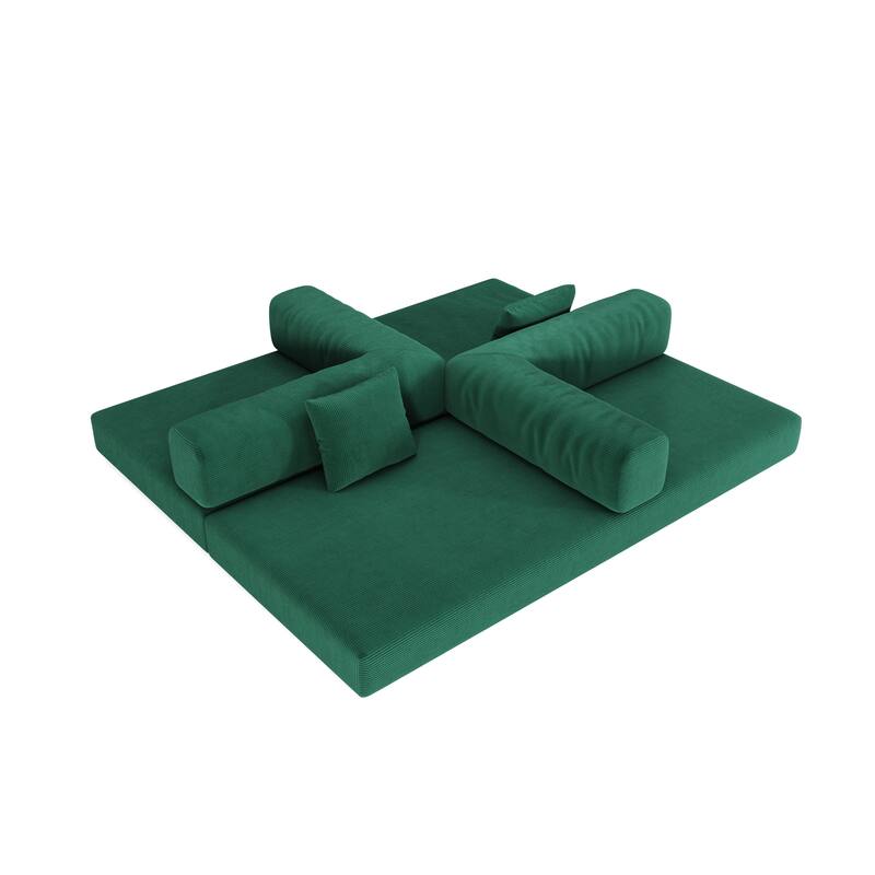 Modular Convertible Sleeper Sofa Bed, Corduroy Fabric Compression Sofa, Floor-Standing Sofa Bed with Armrests & Backrest