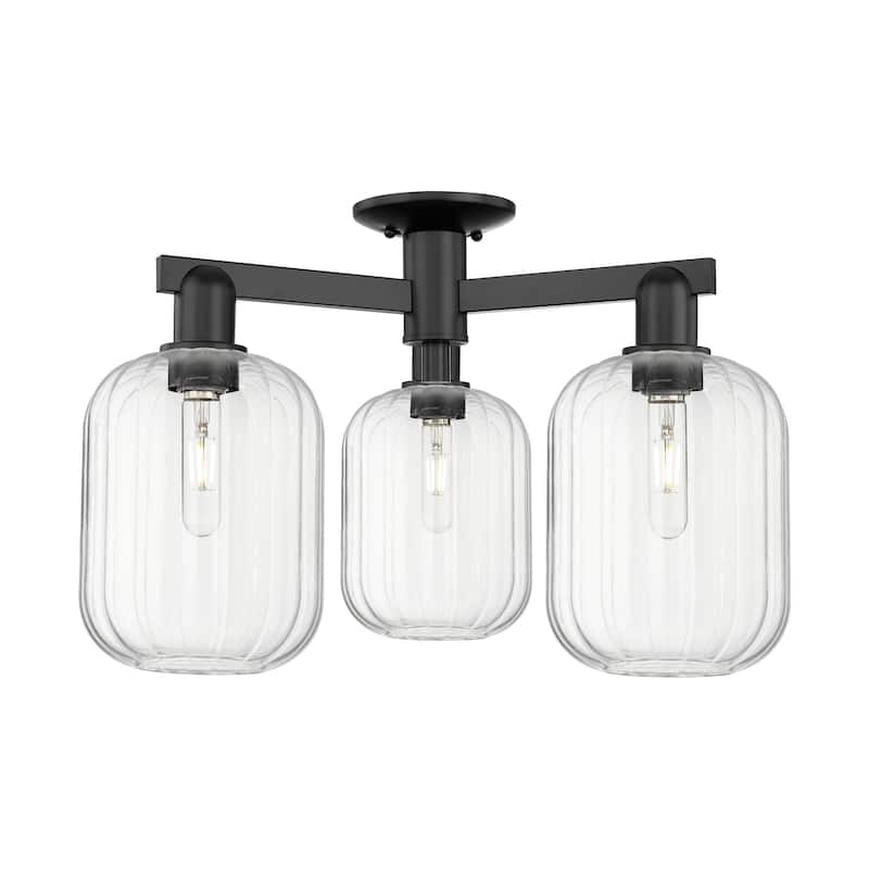 Innovations Lighting 716-3F-14-24 Preston Semi-Flush Cylinder Preston - Matte Black / Clear